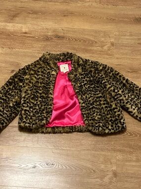 Forever 21 Leopard Print Faux Fur Jacket with Hot Pink Lining